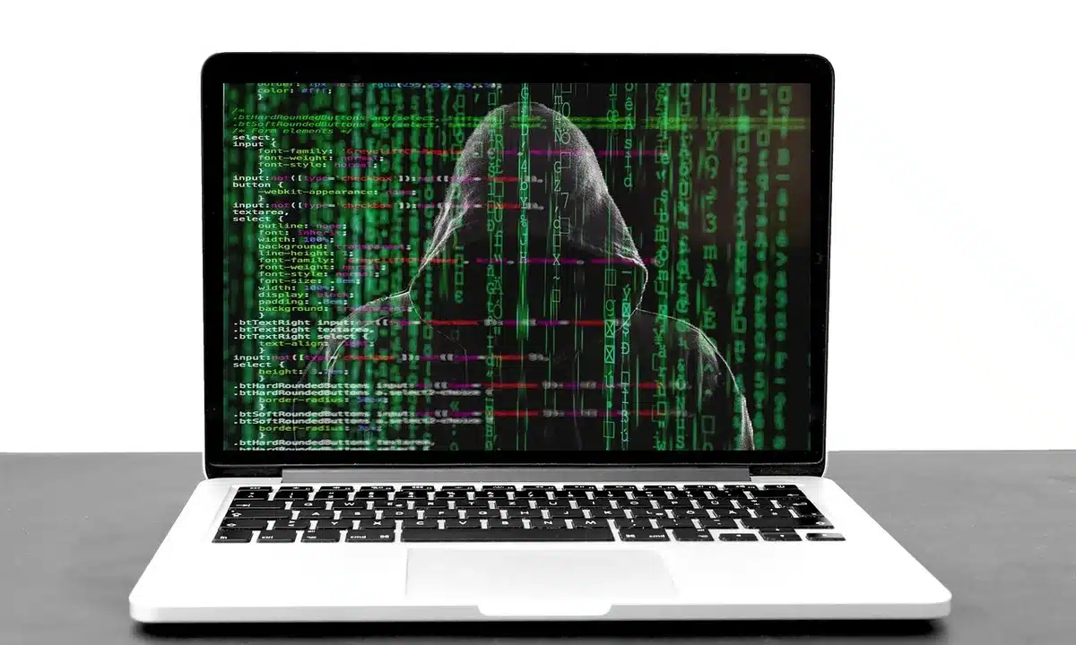 Écran d'ordinateur affichant un e-mail trompeur et une URL douteuse