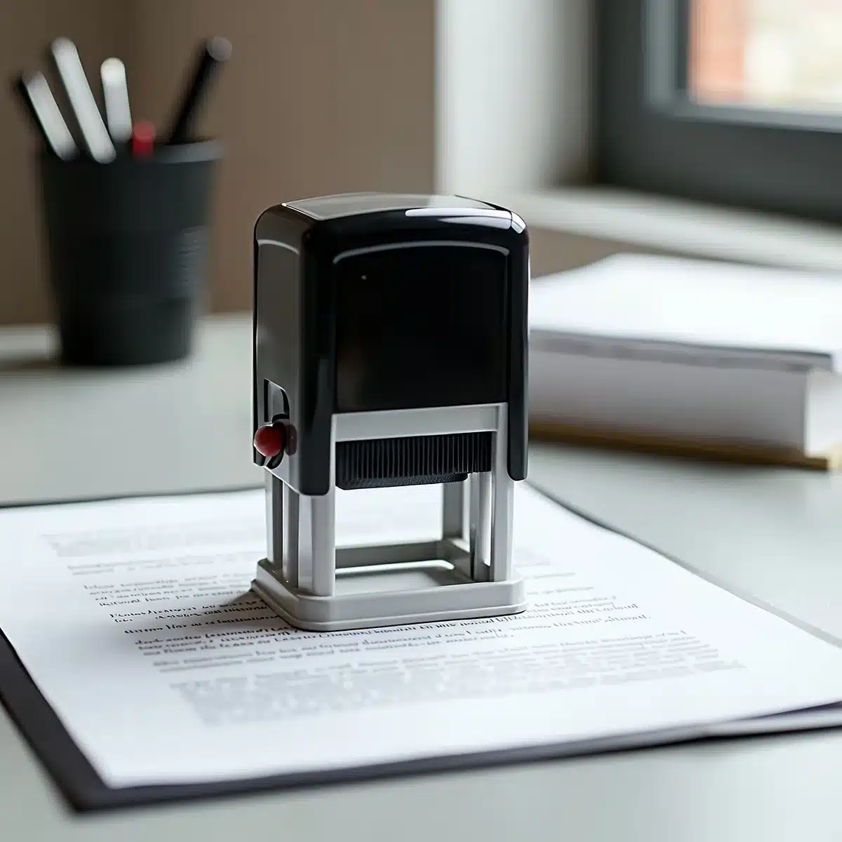 Mains anonymes tenant des papiers juridiques sur un bureau