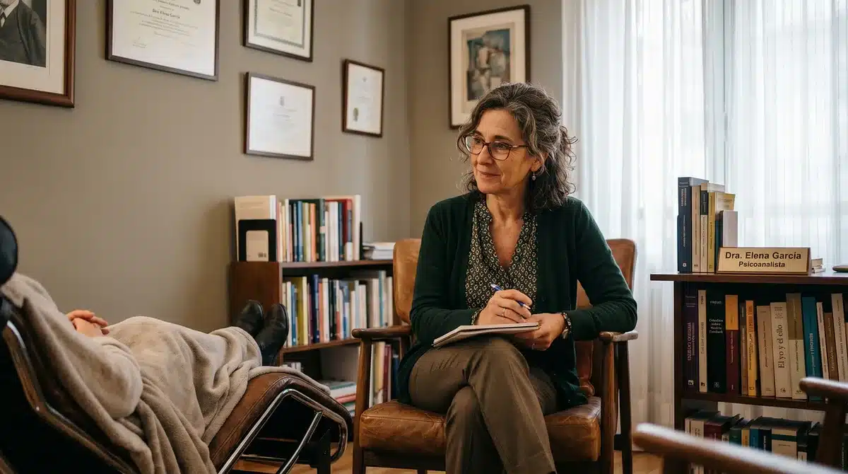 Salarié discutant avec médecin du travail dans un bureau lumineux